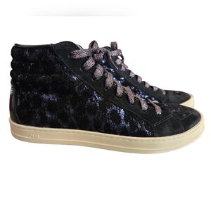 P448 Black and Navy Suede, Sequined, Patent Leather High Top  Sneakers - Size 39